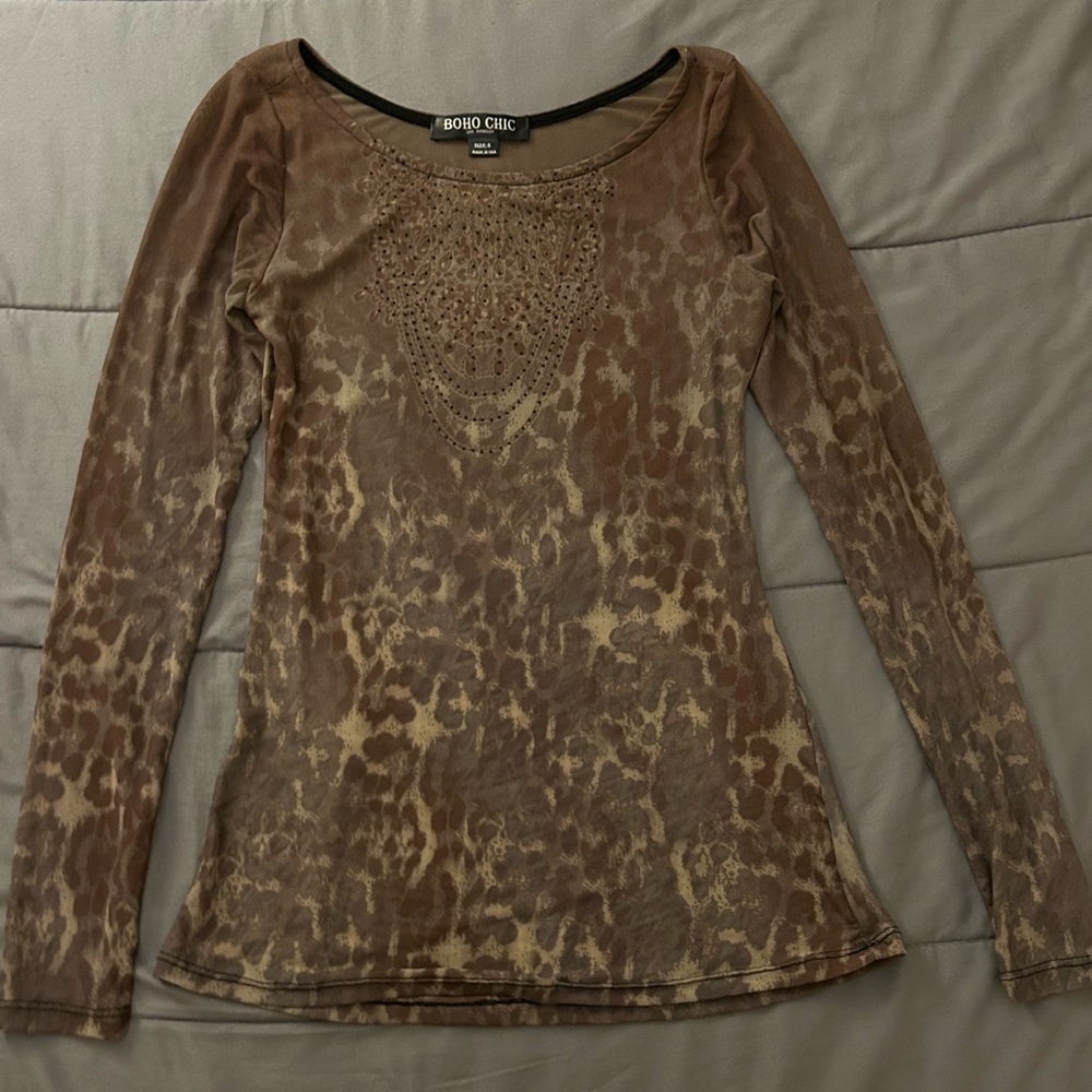 Y2K Animal Print Rhinestone Shirt~